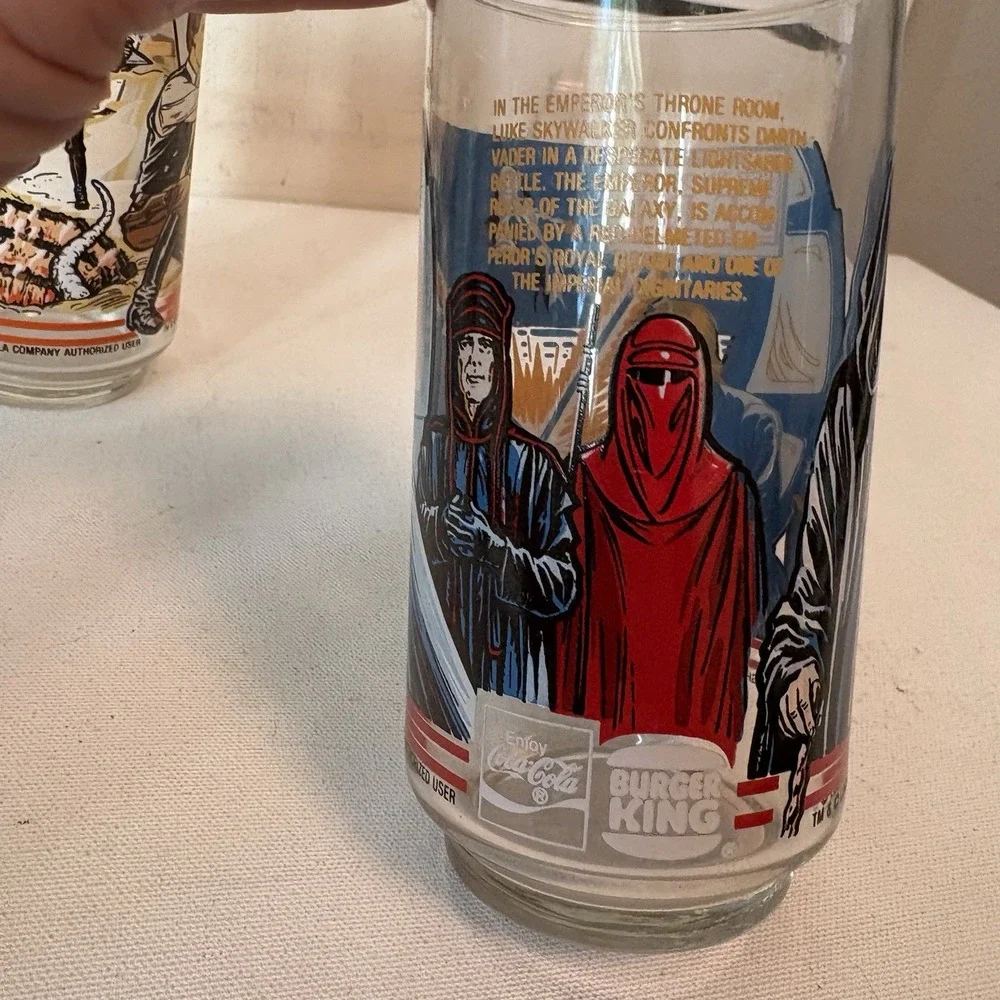 TWO Vintage 1983 Star Wars Glasses Coca Cola Burger King THRONE ROOM TATOOINE